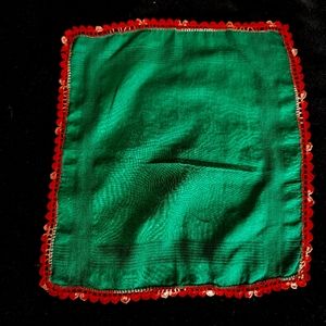 Vintage Green Handkerchief with Red/Pink Crocheted Border